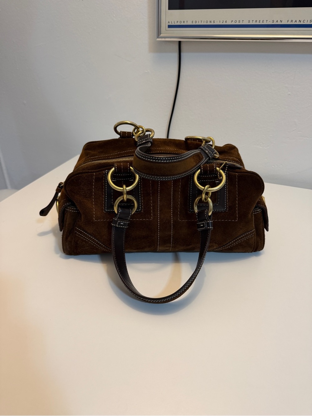 Brown coach soho mia satchel legacy suede bag rare